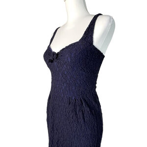 Free People Mesh Floral Lace Mini in Navy Blue Bow Tie Back Dress $138-SMALL